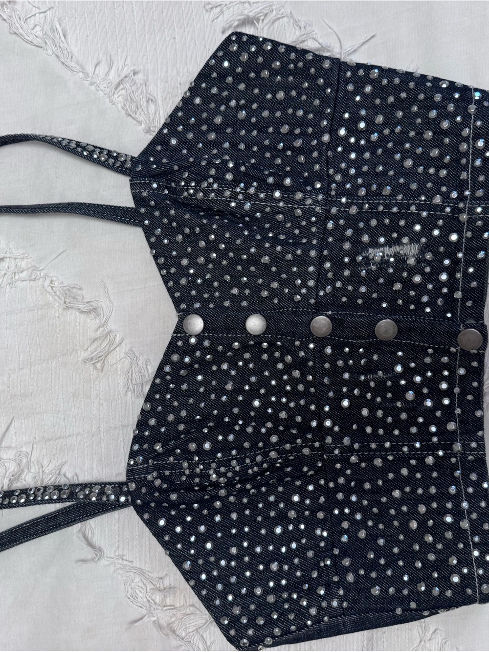 Black Rhinestone Studded Corset Style Top